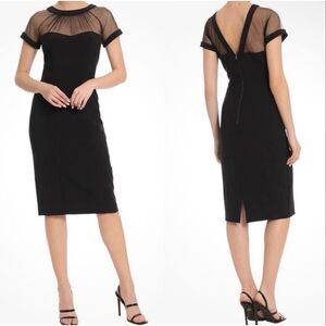 Nordstrom Maggy London classy sheer illusion bodycon black midi dress size 8